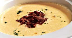 Salsify Soup With Black Truffles, Scallions And Duck Prociutto By Chef Gabriel Kreuther